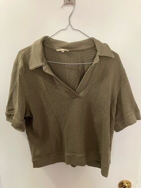 Madewell Olive Short-Sleeve Cropped Polo Sweater